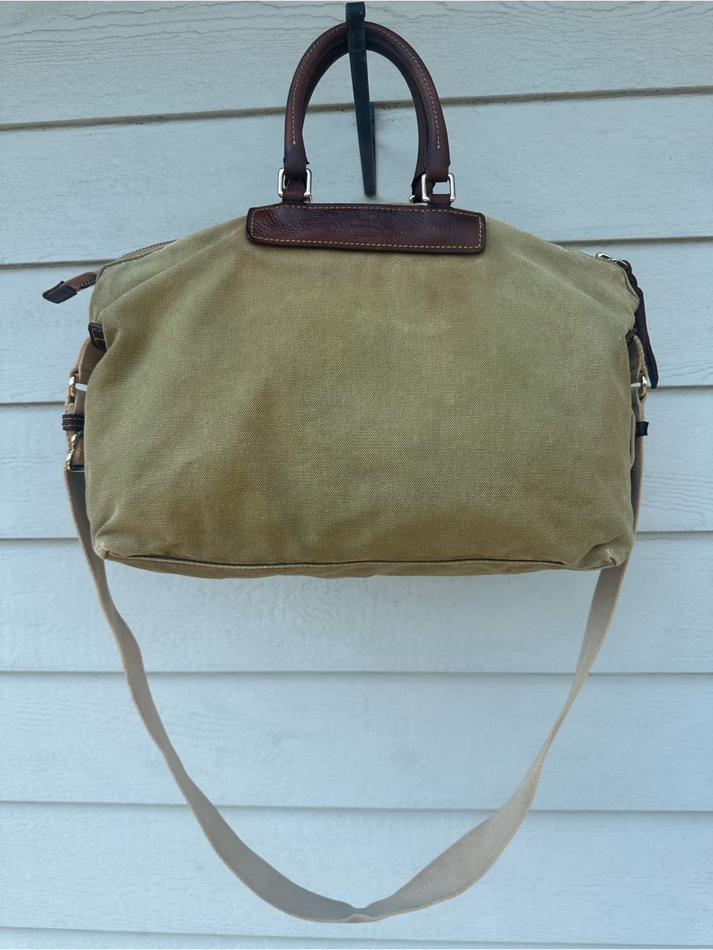 Dooney & Bourke Olive Canvas Duffel with Brown Leather Trim - Picture 5 of 15